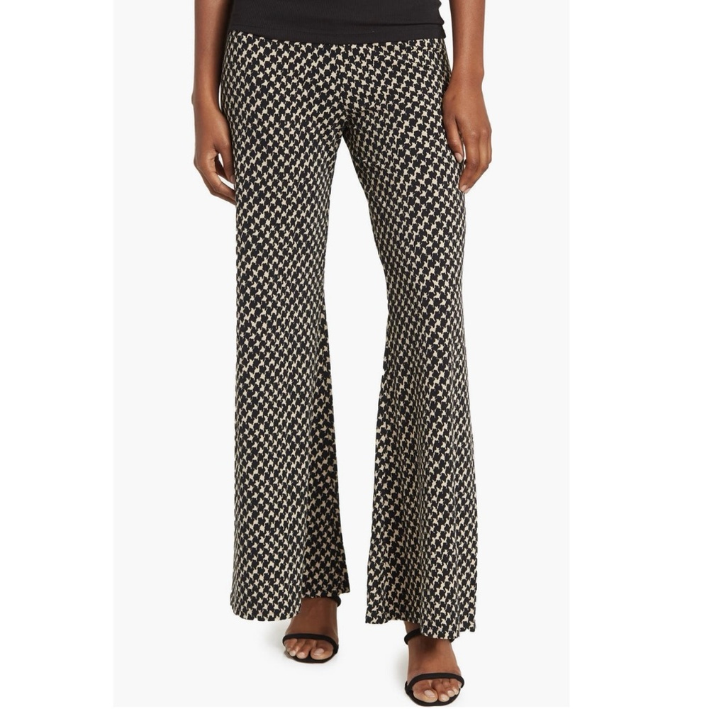 Philosophy Houndstooth Wide Leg Stretch High Rise Pants Black & Cream Small